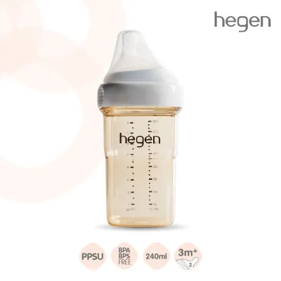 Hegen ขวดนมพรีเมียม ขนาด 8oz/240ml - จุกนมเสมือนนมแม่ เบอร์ 2 Medium Flow สำหรับ 3-6 เดือน - Feeding Bottle