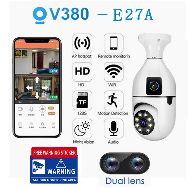 V380 PRO cctv bulb HD 4MP dual lens cctv wifi camera Rotatable 360 ...