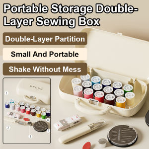 💕Portable Storage💕Double-Layer Sewing Box Double-Layer Household Storage Simple Style Convenient for Going Out Small Sewing Kit Integrated Sewing Tool Set双层针线盒