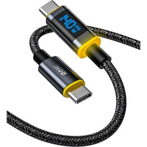 AOHI 140W USB C to USB C Cable with Display Magline USB C Cable Nylon 4ft Type C Fast Charging Cable Cord Compatible with iPhone 15 Pro Max Galaxy MacBook Pro/Air iPad Pro/Air Pixel and More
