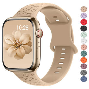 Engraved Leopard Straps For Apple Watch Band ultra 2 49mm 45mm 44mm 42mm 41mm 40mm Silicone bracelet for Series 9 8 7 se 3 6 5 4