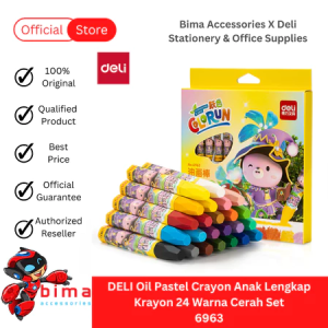 DELI Oil Pastel Crayon Anak Lengkap Krayon 24 Warna Cerah Set 6963 Holder Extender dan Rautan 72052