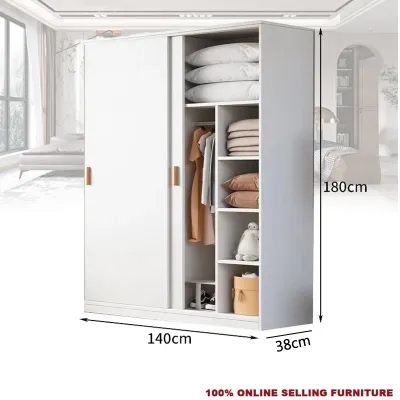 [On Hand]Nordic Luxury Sliding Door Wardrobe Cabinet Wood Furniture Wardrobe Organizer 180cm Height large space durable