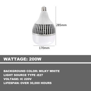 LED Super Bright Light Bulb Outdoor Waterproof Energy Saving Bulb 100W 150W 200W 250W Indoor Living Room Workshop High Power Lighting Light Bulb