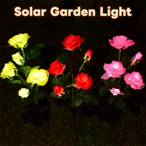 UMBRAULI 3 Heads Solar Artificial Flower Light Solar Powered Realistic Outdoor Solar Garden Light Decorative White Light Solar Rose Flowers Lantern Patio Decor