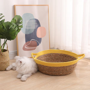 Woven Rattan Cat Bed Dog House SummerBed Cat Scratching Board All-Season