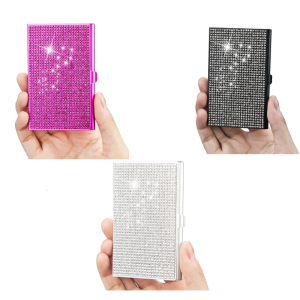 Rhinestones Business Case Organizers Aluminum Alloy Case Pocket Name Case Wallet for Men Women