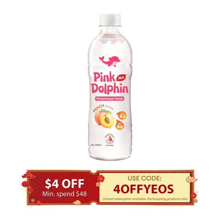 Yeos Pink Dolphin Peach Flavour Vitaminised Drink 500ML Dolphin