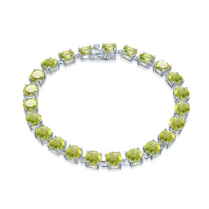 Natural Peridot 21.41Ct Gemstone Solid 925 Sterling Silver Chain Bracelet 7.25 Inch for Women Round 6mm Gemstone Fine Jewelry