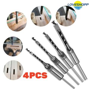 4Pcs Woodworking Square Hole Drill Hss Square Tenon Drill Angle Chisel Knife Of Wood Hole Opener Chisel Drill Set