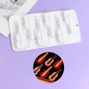 MIRELAE 6 khoang Khuôn làm sô-cô-la hình cây vĩ cầm. Chịu nhiệt Silicone Khuôn làm bánh mousse Không chứa BPA Khuôn làm kẹo dành cho việc làm bánh ngọt.