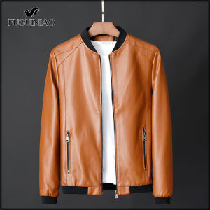 Fuguiniao Mens leather jacket motorcycle leather jacket Korean youth fashion casual self-cultivation（M-7XL）