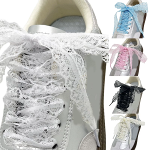 1 Pair Lace Shoelaces for Women and Girls 3CM Wide Flat Design Shoestrings Laces for Sneakers and Casual Wear Shoes