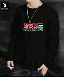 Bisa COD Sweater Keren Kaos Pria Distro Crewneck Trendy Save Palestine Gaza Sweatshirt Elegan Kasual