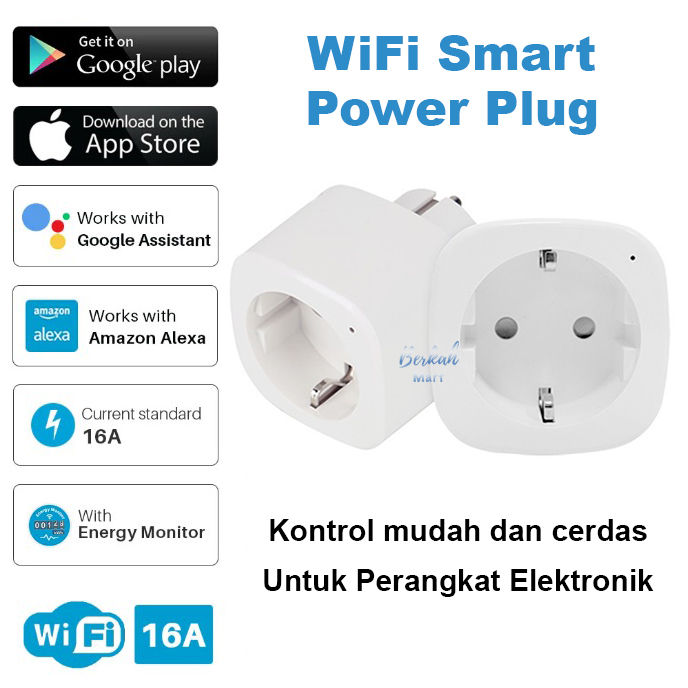 Smart Power Plug WiFi Colokan Steker Pintar untuk Perangkat Elektronik di Rumah Remote Control dari Smartphone EU Plug Voice Control Tuya Smart Life TV Mesin Cuci AC Air Conditioner Pompa Air Microwave Rice Coooker Kulkas Refrigator