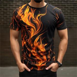 [Local Stock] VCC 3D Flame Printed Mens T-Shirts Summer Fashion Street T-shirts Everyday Casual Short-sleeved Tops Mens Outdoor Sports T-shirt