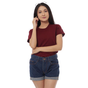 Kaos Polos Wanita Oneck Lengan Pendek Bahan Katun Combed 30s Warna Merah Maron