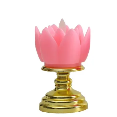 QIYAAY Prayer LED Candle Lamp Colorful Long-lasting Light Lotus Lamp Battery Operated Simulated Candlestick Buddhist Decoration