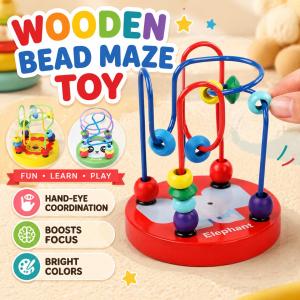 Mainan Manik Berpintal Wooden Bead Maze Toy Educational Toy Kids Toddlers Montessori Learning Fun