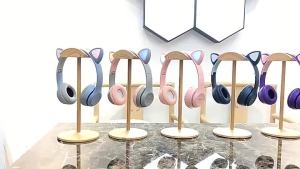 Cat Headphone Bluetooth Kids Foldable Cute Gaming Headset Wireless With Mic Headfon Led Light Support Aux / TF Card P47m