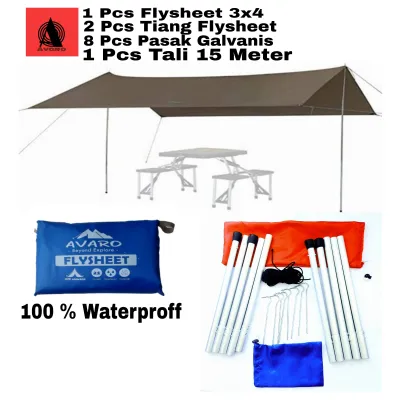 Avaro Flysheet 3x4/Tarptent 19Lop + 2 PcsTiang Flyshet + Pasak+Tali