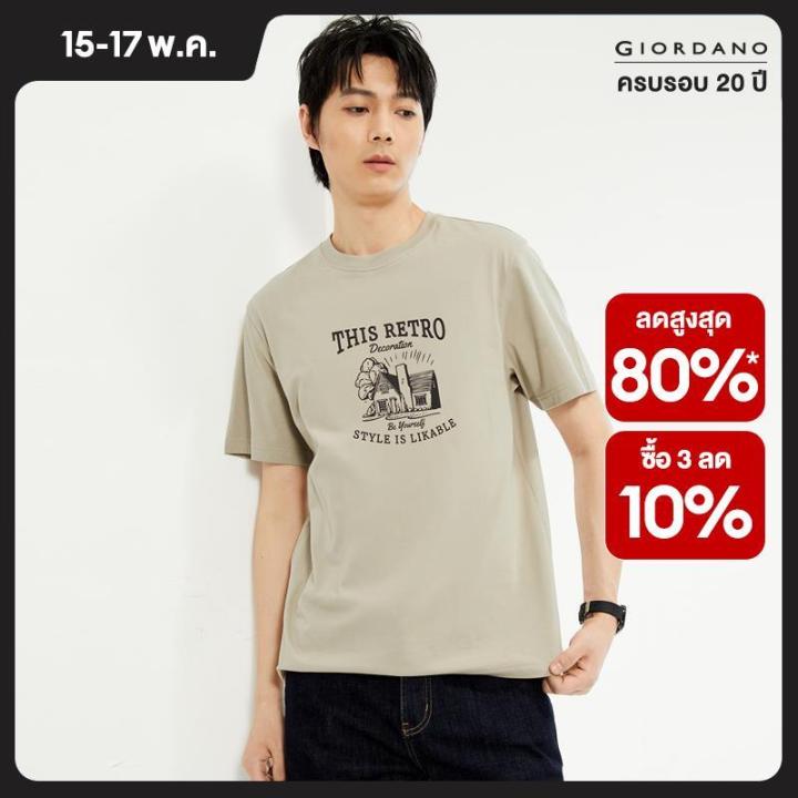GIORDANO Men T-Shirts 100% Cotton Retro Print Tee Crewneck Short Sleeve Simple Basic Summer Fashion Casual Tshirts 13094210