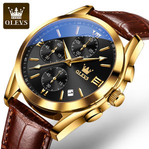 OLEVS Luxury Watch Men Original 2021 Sale Waterproof Fashion Leather Quartz Watch Multifunctional Luminous Date Chronograph Phnom Penh Dial