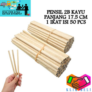 Klik-Beli (1 IKAT ISI 50 PCS) Pensil 2B Kayu Polos Pendek / Panjang - Pensil Hotel Mini Murah - Pensil Kecil Segi Enam Wood Pencil