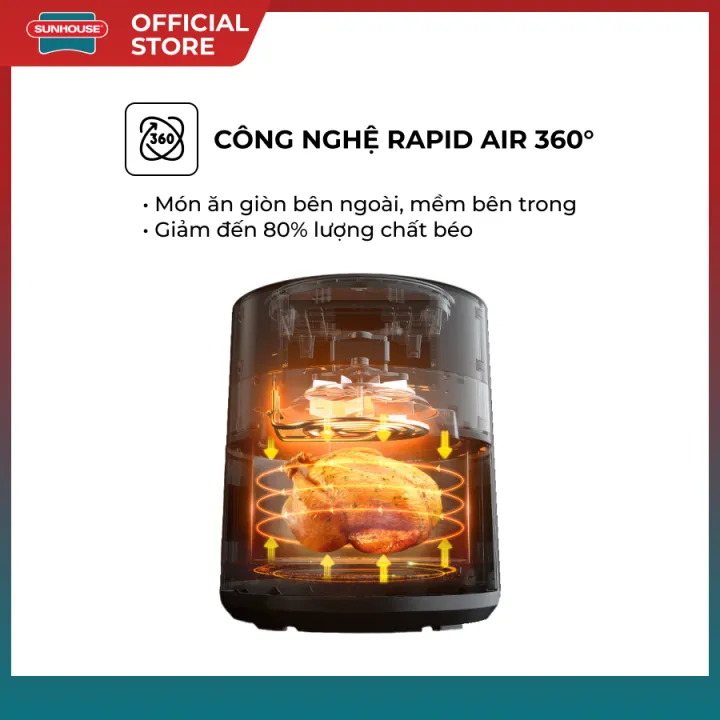 [Bản mới] Nồi chiên không dầu 6.5L SUNHOUSE SHD4030 - Công nghệ Rapid Air giảm tới 80% dầu mỡ - Khoang chiên trong suốt | BigBuy360 - bigbuy360.vn