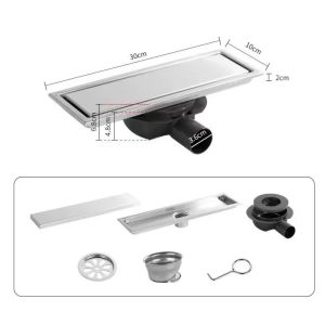 OFTBT Anti-odor 50mm Linear Shower Drain 20/30/40/50Cm with Sliding Connector Tile Insert Side Outlet Floor Drain Floor Drains Invisible Design Stainless Steel Anti Odor Linear Drain Bathroom Shower Room