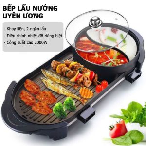 Bếp lẩu nướng Đa năng 2 trong 1 Công suất 2200W bề mặt chống dính truyền nhiệt nhanh tiện lợi cho mọi gia đình