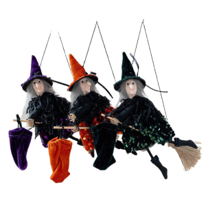 Portable Halloweens Broom Storage Bag And Witch Hat Set Flannel Party Decors Supplies Halloweens Property Set