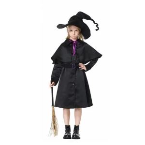 Childrens Halloween costume for girls cos Magician Wizard Costume Cosplay Black Dress Suit