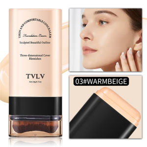 Trotinic  20g TVLV Double-Headed Foundation Stick Waterproof Long-lasting Even Skin Tone Brightening Eraser Natural Covering Flaws Foundation With Brush