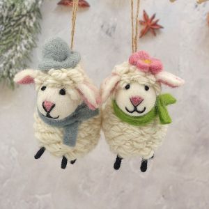 TUO29 New Year Sheep Hanging Wool Felt Fluffy Plush Sheep Pendant Lovely Cute Lamb Decoration Christmas