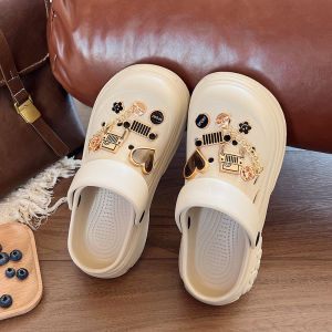 [Free Shipping] Sweet And Cool Black Platform Clogs For Women Outdoor Sandals Summer Slippers Metal Punk Style Closed-Toe Slippers