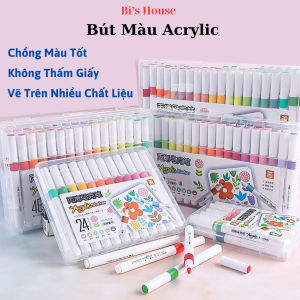 Bộ 60 Bút Màu Acrylic Vẽ Được Trên Nhiều Chất Liệu - Vẽ Được Trên Chất Liệu: Vải Giấy Thủy Tinh Vỏ Sò... Có Thể Chồng Màu. Đồ Chơi Học Tập Cho Bé.