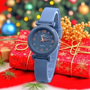 Jam Tangan Wanita FS815 Fashion Bulat Kulit Strap Karet Warna Abu-abu/Krim/Army Green