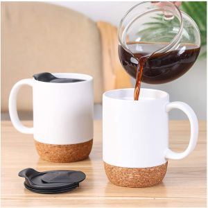 DAFIFY 350ml Large Ceramic Mugs with Insulated Cork and Splash Proof Mug LidLarge Coffee Mug with Handle for Men Women