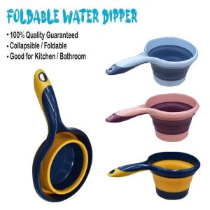 Fold Water Scoop Long Handle Thickening Plastic Ladle Fruit Vegetable Washing Scoop Kitchen Tools Portable Water Ladle