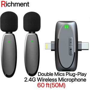 【✅SG Seller✅】Professional Lapel Wireless Microphone for Video Recording YouTubeInterview TikTok and Live Stream Double Mics Plug-Play 2.4G 65ft 50M Transmision For iPhone/iPad/Android/Laptop/PC/CameraType-C Port Mini Recording Mic(with FREE SHIPPING)