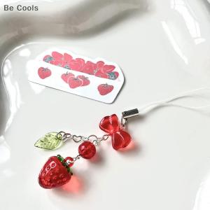 💟【Special price】💟Be Cools Cute Red Cherry Strawberry Bow Mobile Phone Strap Charm Keychain For Girl Woman Bag Camera Pendant Sweet Cellphone Jewelry