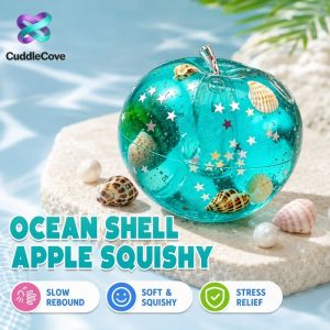 Apple Shaped Squishy Toy Ocean Shell Glitter Slow Rebound Soft Squeeze Decompression Fidget Toy Stress Relief Desktop Decor