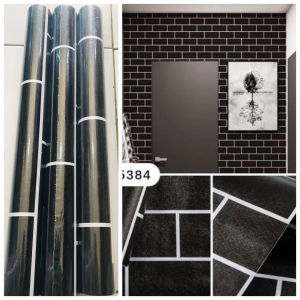 Wallpaper Stiker Dinding Ruang Tamu Bata Hitam-Putih-Orange-BatakoUkuran 45 cm x 9 m