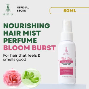 [ BLOOM BURST HAIR MIST PERFUME SPRAY ] Greenika Hair Dew Conditioning Perfume Mist for Softer Hair Hair Perfume Long Lasting for Hair Treatment Hair Spray Perfume Hair Mist Spray Castor Oil Cold Pressed Hair Grower Hair Loss