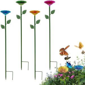CANICECA 1 Pack/4 Pack Flower Design Bee Watering Station Colorful Metal Butterfly Bird Bath Bowl Durable Bee Water Feeder Outdoor Garden Yard Decor