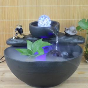 Ceramic Fengshui Wheel Water Fountain Rockery Fish Culturing Tub Cylinder View Living Room Home Decoration New Chinese Style Office Decoration