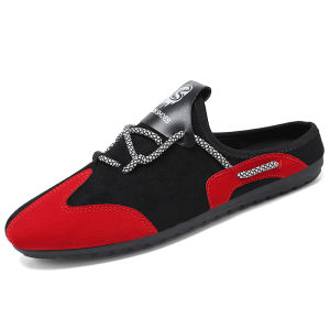 Fuguiniao Breathable Heelless Canvas Tide Shoes Korean Version Half Slipper Mens Lazy Bean Shoes