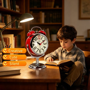 Vintage Retro Twin Bell Analog Alarm Clock Silent Non-Ticking Bedside Desk Clock with Night Light