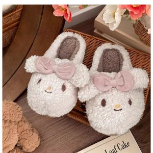 IELGY Cute cartoon thick-bottomed wool shoes womens 2024 velvet warm soft-bottomed cotton slippers
